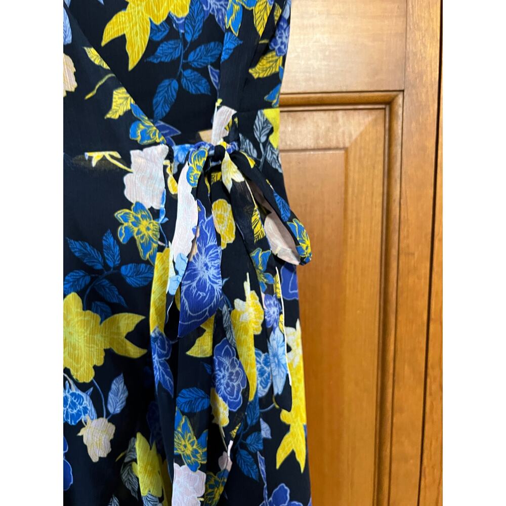 Banana Republic Women's Floral Chiffon Ruffle Wrap Dress Blue Multicolor Size 12 - Picture 7 of 12